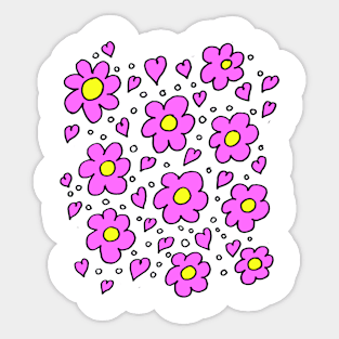 Hearts and Daisies Pink Sticker